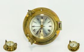 Solent Brass Cased Circular Ships Clock. 5.5 Inches Diameter. Excellent Condition.