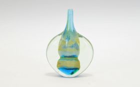 Continental Art Glass Fish Vase Small hand blown vase in heavy glass with blue, yellow,