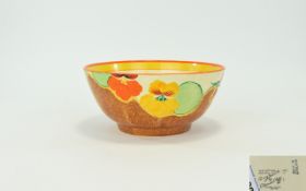 Clarice Cliff Hand Painted on Glaze Footed Bowl ' Nasturtium ' Fruits Design. c.1932, Bizarre Range.