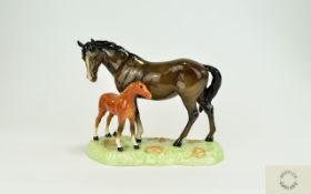 Beswick Horse Figure ' Mare and Foal ' on Base - Third Version. Model No 953. Designer A.