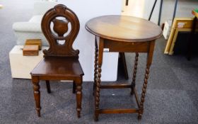 Antique Oak Occasional Table And Bedroom Chair Small dark oak chair with carved balloon style back