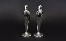 Art Deco Period Quality Pair of Silver Plated Salt and Pepper Pots. Each 5.5 Inches High.