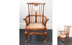 Victorian Period Oak Spindle Back and Sides Arm Chair with Cane Seat - Please See Photo. Height 32.