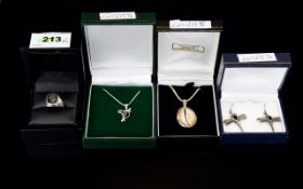 Small Mixed Lot Of Silver Jewellery Comprising Gents Signet Ring, Hardstone Pendant And Chain,