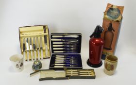 A Mixed Collection Of Boxed Cutlery And Vintage Soda Syphon Approx 7 items in total to include