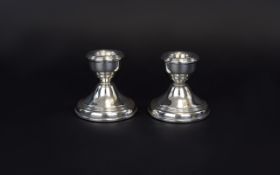 Elizabeth II Pair of Silver Squat Candlesticks with Reeded Bases and Rims. Hallmark Birmingham 1978.