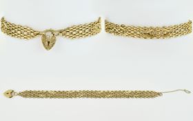 Ladies 9ct Gold Nice Quality Ornate and Fancy Bracelet with Padlock / Safety Chain.