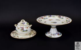 Royal Worcester Hand Painted Pedestal Bowl - 1930 with Matching Twin Handle and Lidded Preserve Pot