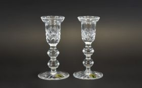 Waterford - Fine Cut Crystal Pair of Candlesticks with Original 1970's Waterford Crystal Labels to