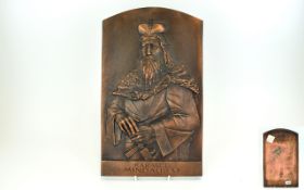 Cast Iron Wall Plaque Depicting King Karalius Mindaugas Of Lithuania Heavy rectangular plaque with