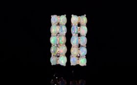 Opal Pair of Two Row J Style Earrings, two rows of oval cut opals,