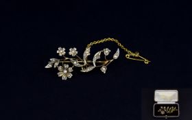 Victorian Period Fine Quality Ladies 9ct Gold Flower Brooch Set with Seed Pearls with Attached 9ct