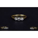 Antique Ladies 18ct Gold Set 3 Stone Diamond Ring, The Cushion Cut Diamonds of Good Colour.