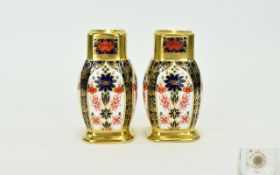 Royal Crown Derby Old Imari Pattern Pair of Hexagonal Shaped Salt and Pepper Pots.