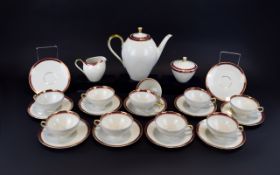 Mitterteich Bavaria Tea Service White With Red & Gilt Borders, Comprising 10 Cups, 11 Saucers,