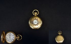 Waltham American Watch Co Late 19th Century 14ct Gold Plated Key-less Demi-Hunter Pocket Watch.