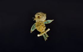 Ciero Signed Quality Brooch, In The Form of a Baby Chick, Set with Turquoises,