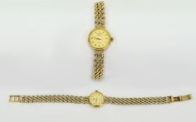 Ladies Rotary Quartz 9ct Gold Wrist Watch with Integral 9ct Gold Weave Bracelet. c.1990's.