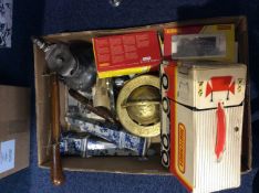 Mixed Lot Of Collectables Comprising Student "Milbro" Microscope, Oriental Carving Set, Lighter,