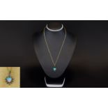 Victorian Period - 14ct Gold Set Heart Shaped Opal and Diamond Pendant and Drop with Attached 9ct
