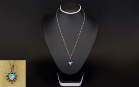 Victorian Period - 14ct Gold Set Heart Shaped Opal and Diamond Pendant and Drop with Attached 9ct