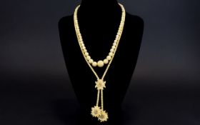 Antique Period Ivory Beaded Necklace with Beaded Floral Drops.