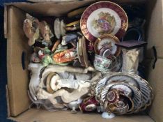 Box of Assorted Ceramics. Including Limoges, Resin Figures, Clown Figure, Capo etc.