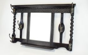 Antique Hall Mirror And Coat/Hat Hanger Rustic oak arts and crafts style bevelled glass mirror with