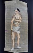 Late 19th Early 20thC Japanese Painting On Silk Showing A Tattooed Japanese Male