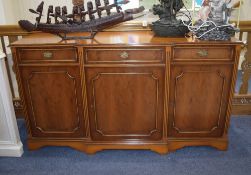 Large Side Board Three drawer and three cupboard sideboard with locking doors and brass pull