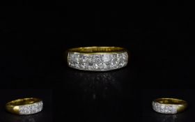 Ladies - Very Nice Quality 18ct Yellow Gold Channel Set Princes Cut Diamond Dress Ring.