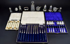 A Good Collection Of Antique Plated Items Approx 13 items in total to include salt and pepper pots,