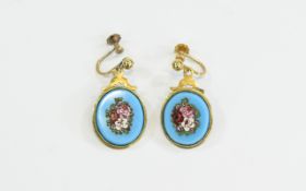 Antique Period Impressive and Quality Pair of 9ct Gold and Turquoise Set Drop Earrings each set