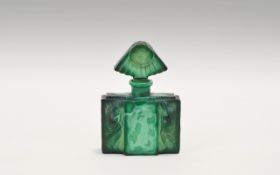 Green Moulded Art Glass Scent Bottle Art Deco Style Scent Bottle, Fan Shaped Stopper,