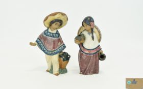 Lladro Pair of Mexican Boy and Girl Figures. 1/ Pedro with Jug, Model No 2141.