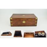 Victorian Period Oak Cased Writing Slope with brass mounts and key with fitted interior,