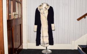 Vintage Cashmere And Mink Coat Ladies full length winter coat in navy blue cashmere blend trimmed to
