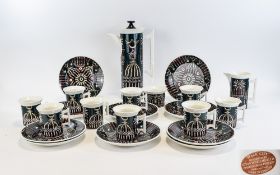 Portmeirion Pottery 'Magic City' Coffee Set comprising 9 cups and side plates, coffee pot, sugar