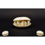 Japanese - Well Executed Carved Ivory Shell Clam with Carved Figures to Interior. c.1900. 2.