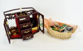 Jewellery Box And Basket Containing A Collection Of Costume Jewellery To Include Bangles, Rings,