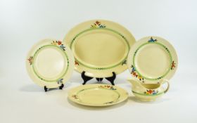 Clarice Cliff Hand Painted Wilkinson's Floral Design Large Platter + 3 Cabinet Plates and One Milk