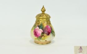 Royal Worcester Hand Painted Lidded Pot Pourri ' Roses ' Still Life. Date 1923, Shape No 291. 5.