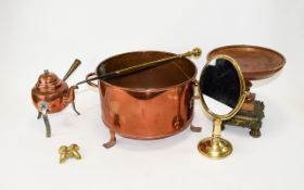 Small Mixed Lot Of Metalware Comprising Tazza With Turned Wooden Bowl, Swivel Mirror, Poker,