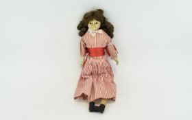 Victorian Wax Head Doll Small doll with kid skin body and arms and hand stitched cloth legs.