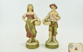 Royal Dux Pair of Figures ' Male and Female Figures with Baskets'. Mould nos. 2221 & 2222.