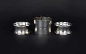 Antique Period ( 3 ) Three Silver Napkin Holders. Hallmark Sheffield 1908, London 1913 ( 2 ) 65.