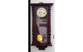 Gustav Becker Mahogany Cased Vienna Wall Clock. c.1880's. with Wood Rod and Pendulum.