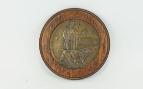 World War I Bronze Death Plaque, Awarded to Edmund Parkinson. Within Circular Oak Frame.