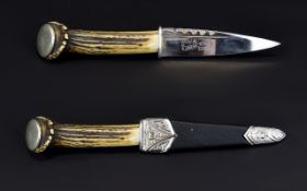 J. Nowill & Sons Vintage Skean Dhu Scottish Dirk Dagger with Antler Horn Handle, Blade Marked - J.