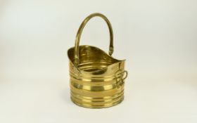 Vintage Brass Coal Scuttle Bucket shaped receptacle in traditional brass